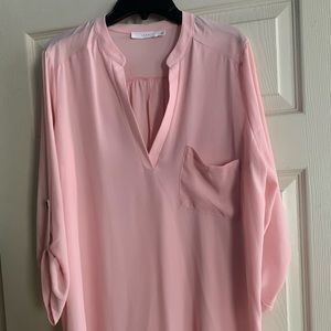 Lush Blush Pink Tunic Shirt with Roll-up sleeve Lg